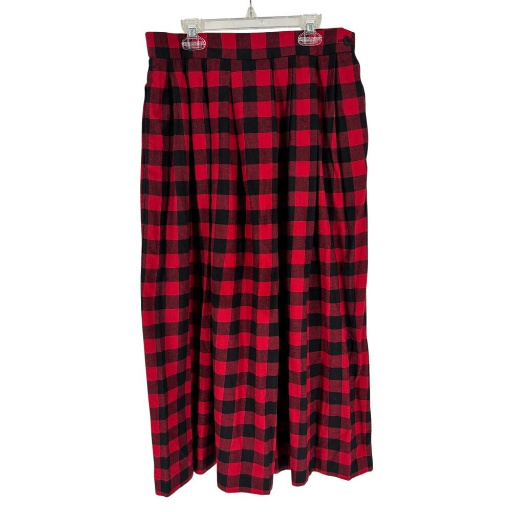 Vintage Orvis 100% Cotton Red Black Checker Plaid Skirt Women’s Size 14 Cottage